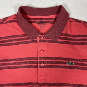 Lacoste Polo‎ Shirt Mens 7 Red Maroon Striped Short Sleeve Croc Logo Regular Fit